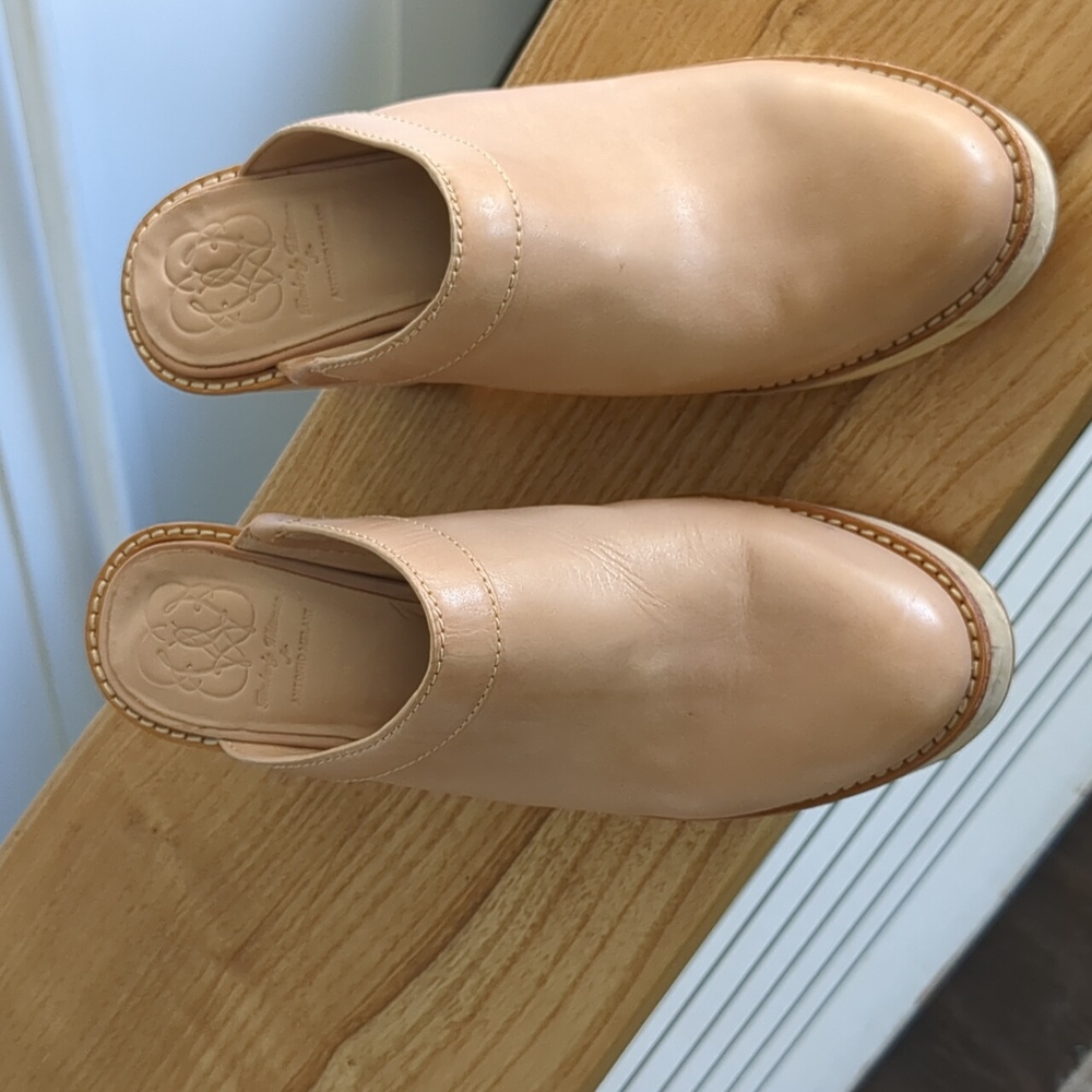 Antonio Melani Nude Leather Clog Mules